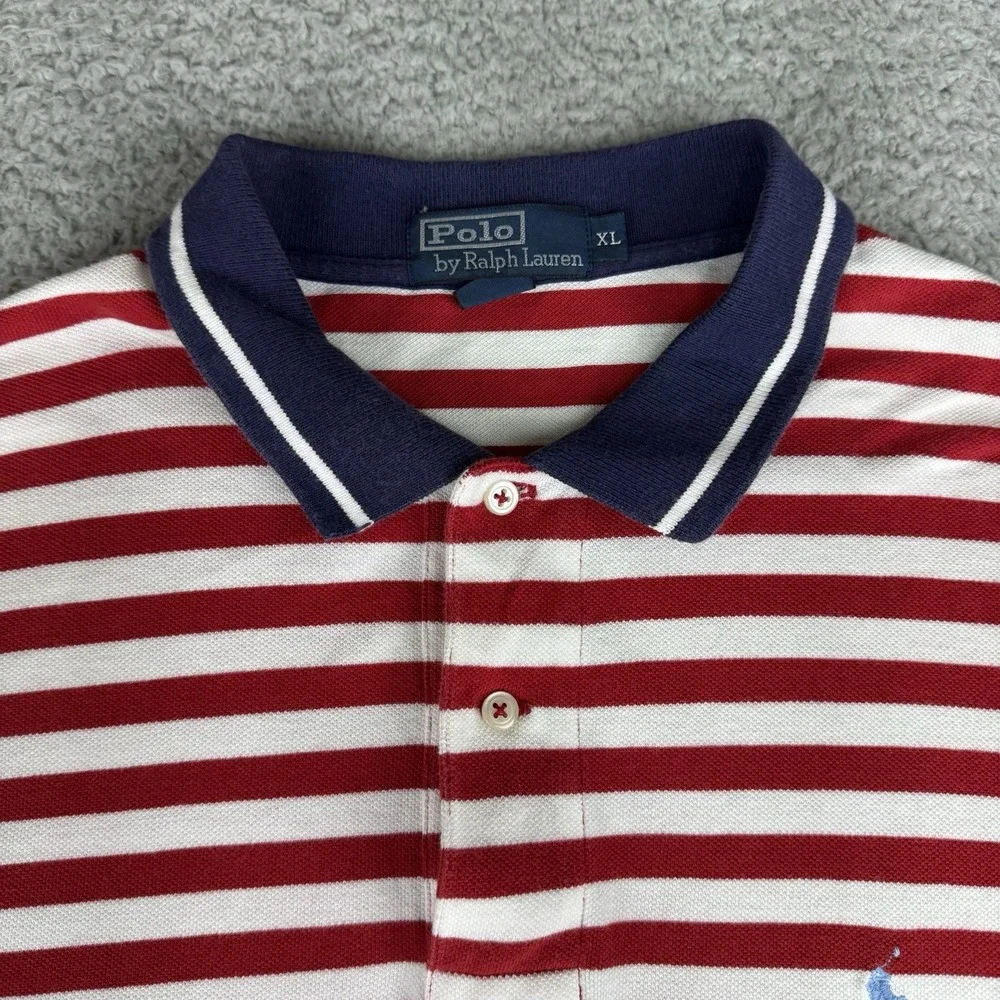 Polo Ralph‎ Lauren Men's Xl Stripe Red White Polo Shirt Embroidered Pony Vtg